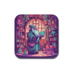 Fantasy Magic Magical Wizard Rubber Square Coaster (4 Pack) by Jancukart