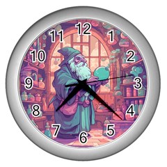 Fantasy Magic Magical Wizard Wall Clock (silver)