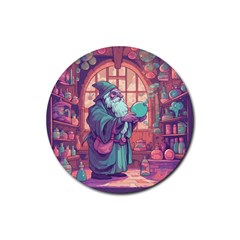 Fantasy Magic Magical Wizard Rubber Coaster (round)