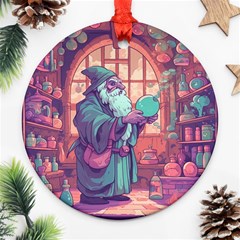 Fantasy Magic Magical Wizard Round Ornament (two Sides)