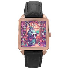 Fantasy Magic Magical Wizard Rose Gold Leather Watch 