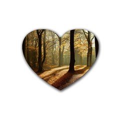 Autumn Nature Woodland Woods Trees Rubber Coaster (Heart)