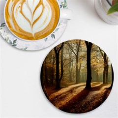 Autumn Nature Woodland Woods Trees Uv Print Round Tile Coaster by Jancukart