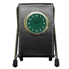 Green Pattern Pen Holder Desk Clock