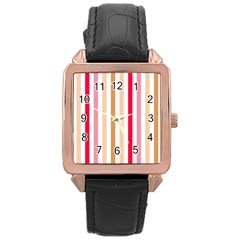 Stripe Pattern Rose Gold Leather Watch  by GardenOfOphir