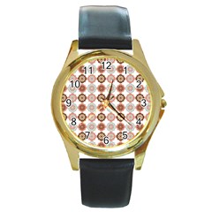 Trendy Pattern Round Gold Metal Watch