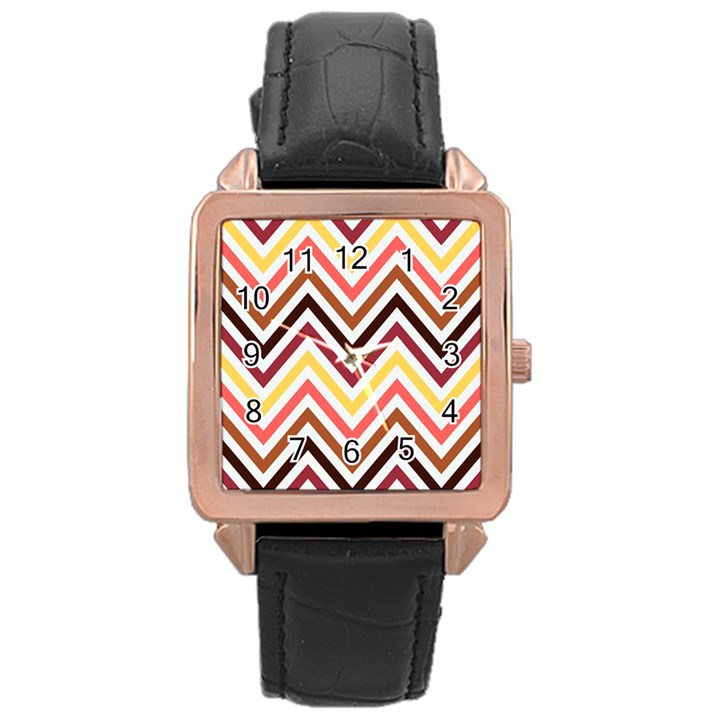 Chevron V Rose Gold Leather Watch 