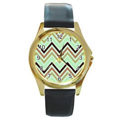 Chevron Iii Round Gold Metal Watch by GardenOfOphir