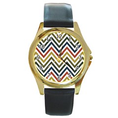 Chevron Ii Round Gold Metal Watch by GardenOfOphir