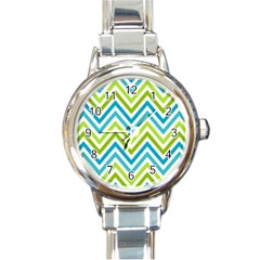 Green Chevron Round Italian Charm Watch by GardenOfOphir