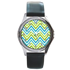 Green Chevron Round Metal Watch by GardenOfOphir