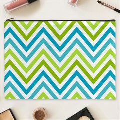 Green Chevron Cosmetic Bag (xxxl) by GardenOfOphir