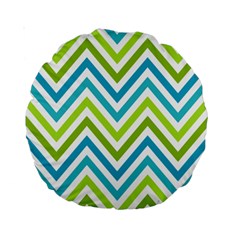 Green Chevron Standard 15  Premium Round Cushions by GardenOfOphir