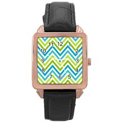 Green Chevron Rose Gold Leather Watch  by GardenOfOphir