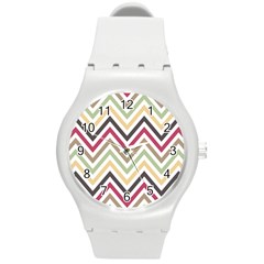 Colorful Chevron Round Plastic Sport Watch (m) by GardenOfOphir