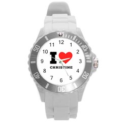 I Love Christine Round Plastic Sport Watch (l) by ilovewhateva