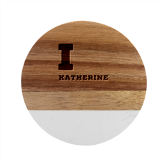 I Love Katherine Marble Wood Coaster (round)