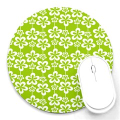 Lime Green Flowers Pattern Round Mousepad by GardenOfOphir