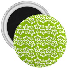 Lime Green Flowers Pattern 3  Magnets by GardenOfOphir