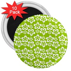 Lime Green Flowers Pattern 3  Magnets (10 Pack)  by GardenOfOphir