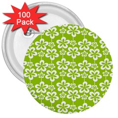 Lime Green Flowers Pattern 3  Buttons (100 Pack)  by GardenOfOphir