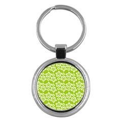 Lime Green Flowers Pattern Key Chain (round) by GardenOfOphir