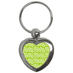 Lime Green Flowers Pattern Key Chain (heart) by GardenOfOphir