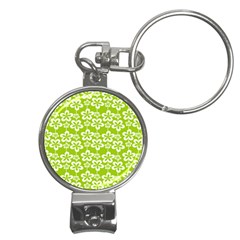 Lime Green Flowers Pattern Nail Clippers Key Chain by GardenOfOphir