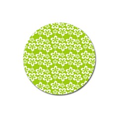 Lime Green Flowers Pattern Magnet 3  (round) by GardenOfOphir