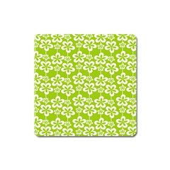 Lime Green Flowers Pattern Square Magnet by GardenOfOphir