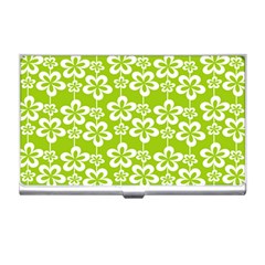 Lime Green Flowers Pattern Business Card Holder by GardenOfOphir