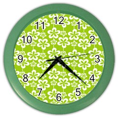 Lime Green Flowers Pattern Color Wall Clock by GardenOfOphir