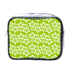 Lime Green Flowers Pattern Mini Toiletries Bag (one Side) by GardenOfOphir