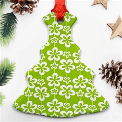 Lime Green Flowers Pattern Christmas Tree Ornament (two Sides) by GardenOfOphir