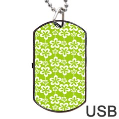 Lime Green Flowers Pattern Dog Tag Usb Flash (one Side) by GardenOfOphir