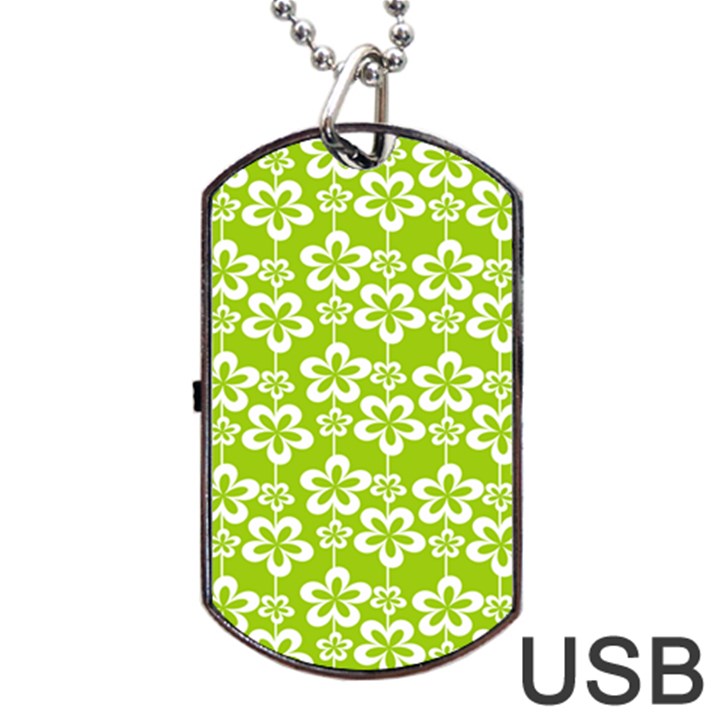 Lime Green Flowers Pattern Dog Tag USB Flash (Two Sides)