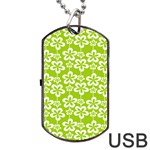 Lime Green Flowers Pattern Dog Tag USB Flash (Two Sides) Back