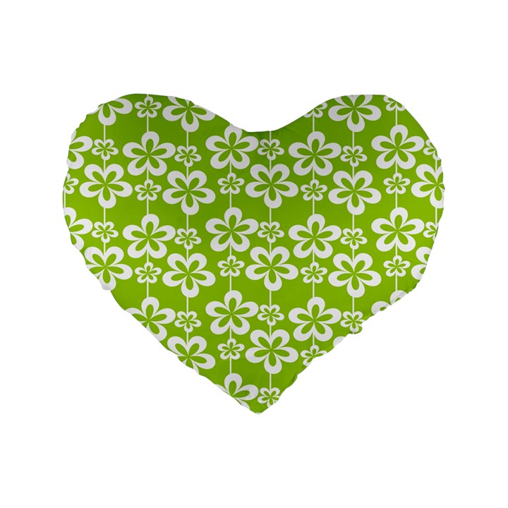 Lime Green Flowers Pattern Standard 16  Premium Heart Shape Cushions