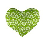 Lime Green Flowers Pattern Standard 16  Premium Heart Shape Cushions Back