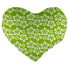 Lime Green Flowers Pattern Large 19  Premium Heart Shape Cushions by GardenOfOphir