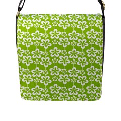 Lime Green Flowers Pattern Flap Closure Messenger Bag (l) by GardenOfOphir