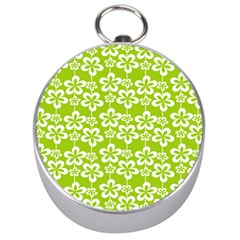 Lime Green Flowers Pattern Silver Compasses by GardenOfOphir