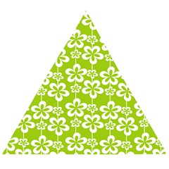 Lime Green Flowers Pattern Wooden Puzzle Triangle by GardenOfOphir