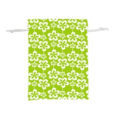 Lime Green Flowers Pattern Lightweight Drawstring Pouch (m) by GardenOfOphir