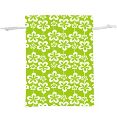 Lime Green Flowers Pattern Lightweight Drawstring Pouch (xl) by GardenOfOphir