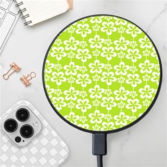 Lime Green Flowers Pattern Wireless Fast Charger(black) by GardenOfOphir