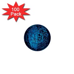 Artificial Intelligence Network Blue Art 1  Mini Buttons (100 pack) 