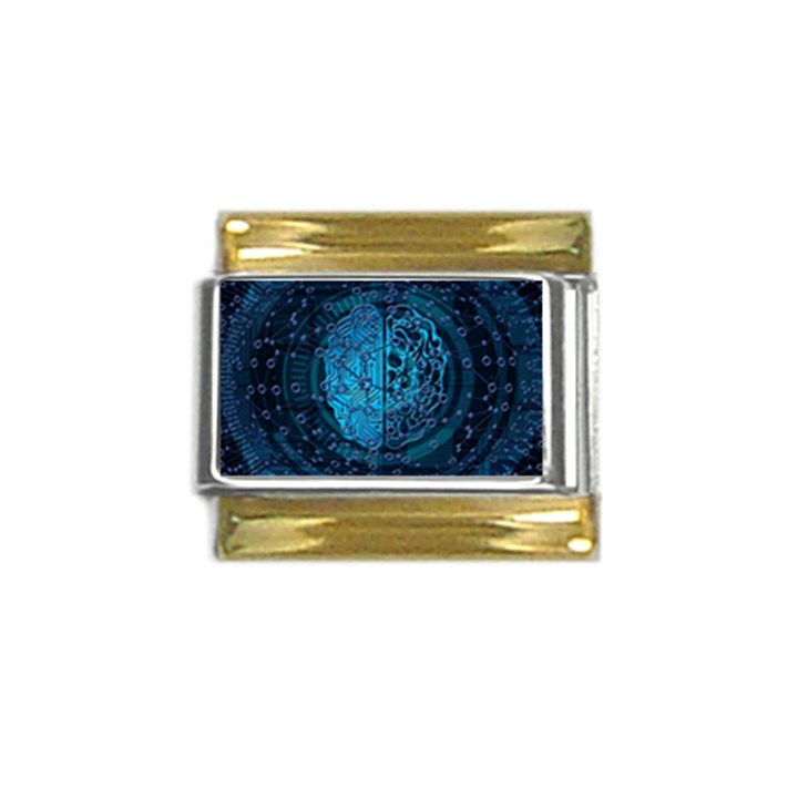 Artificial Intelligence Network Blue Art Gold Trim Italian Charm (9mm)