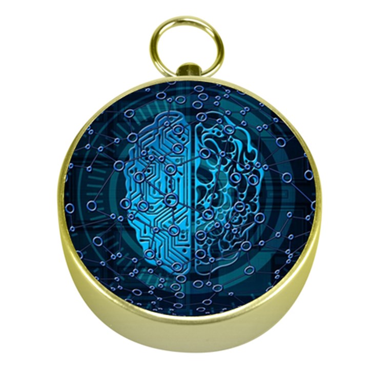 Artificial Intelligence Network Blue Art Gold Compasses