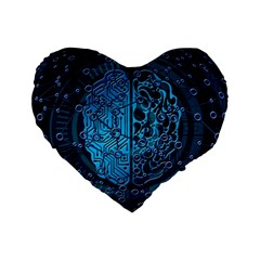 Artificial Intelligence Network Blue Art Standard 16  Premium Flano Heart Shape Cushions